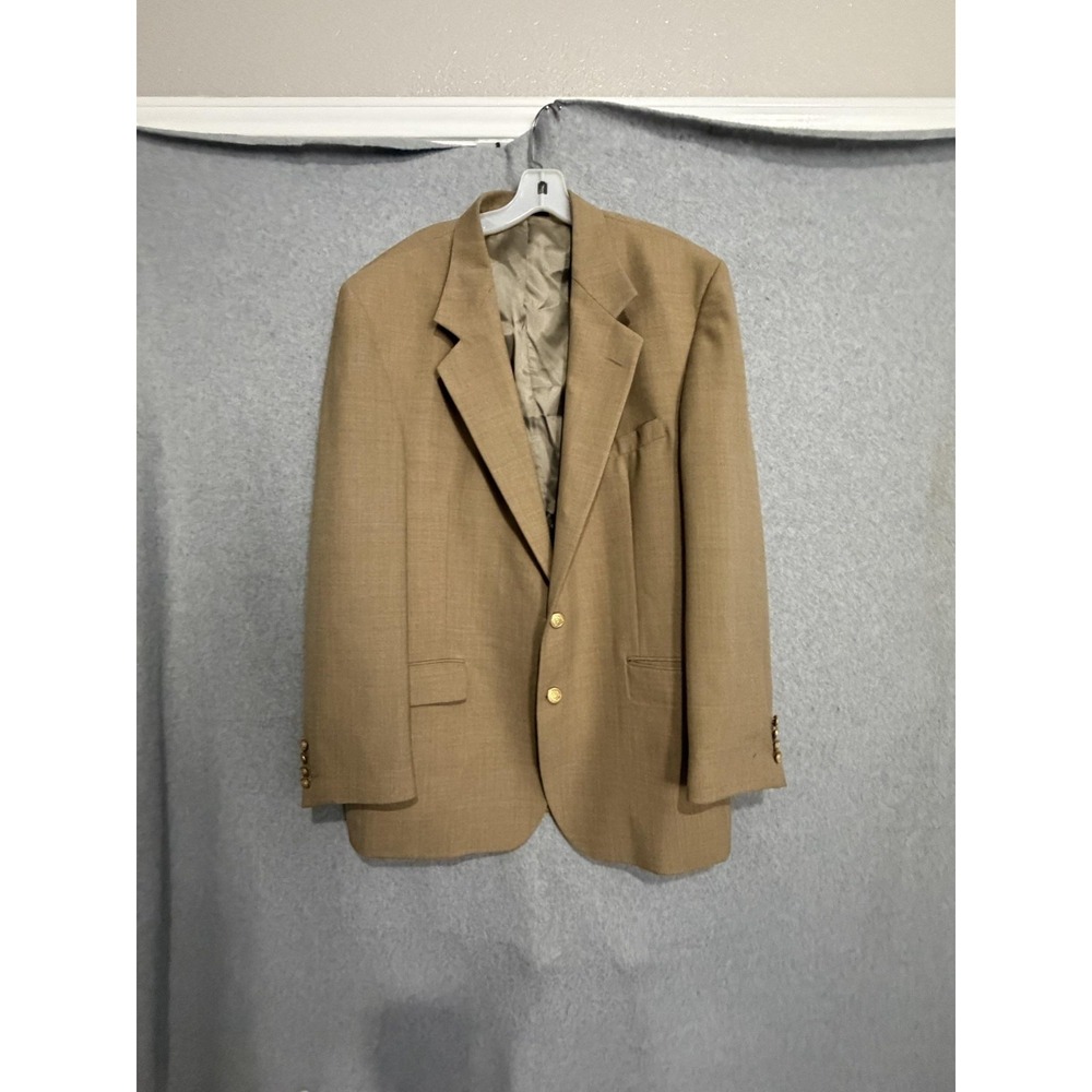 Hardwick Clothes Blazer Sport Coat Mens 46L Beige Gold Button USA Jacket
